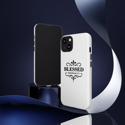Blessed (Black Lettering), Rugged Phone Case, Inspirational Mobile Cover, Gift for Faith Lovers, Faith-Based Protector