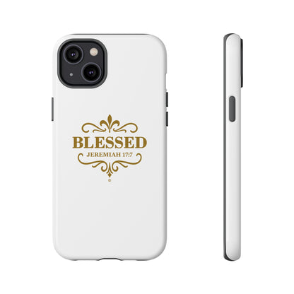 Blessed (Gold Lettering), Rugged Phone Case, Inspirational Mobile Cover, Gift for Faith Lovers, Faith-Based Protector
