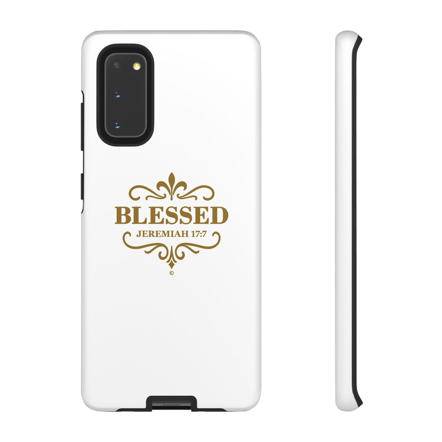 Blessed (Gold Lettering), Rugged Phone Case, Inspirational Mobile Cover, Gift for Faith Lovers, Faith-Based Protector - Cross Apparel USA
