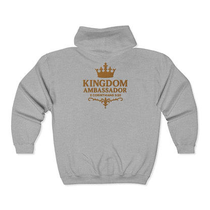 Kingdom Ambassador (Gold Lettering) Zip-Up Hoodie - Cozy Unisex Sweatshirt for Inspirational Style