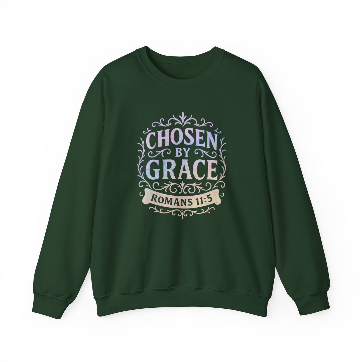 Chosen by Grace (Multi-color Limited Edition) Unisex Crewneck Sweatshirt - Inspirational Apparel, Faith-Based Fashion, Cozy Casual Wear, Bible Verse Sweatshirt