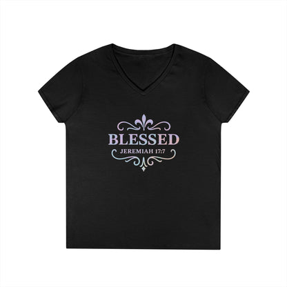Blessed (Multi-color Limited Edition) Ladies V-Neck T-Shirt, Inspirational Gift, Faith-Based Gift