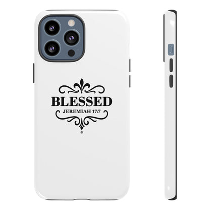 Blessed (Black Lettering), Rugged Phone Case, Inspirational Mobile Cover, Gift for Faith Lovers, Faith-Based Protector