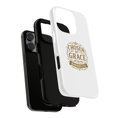 Chosen by Grace (Gold Lettering), Rugged Phone Case, Inspirational Mobile Cover, Gift for Faith Lovers, Faith-Based Protector - Cross Apparel USA