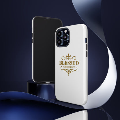 Blessed (Gold Lettering), Rugged Phone Case, Inspirational Mobile Cover, Gift for Faith Lovers, Faith-Based Protector