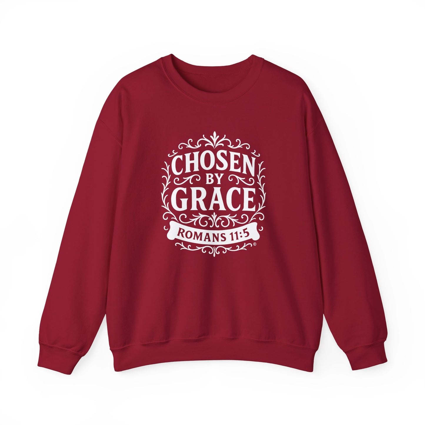 Chosen by Grace (White Lettering) Unisex Crewneck Sweatshirt - Inspirational Gift, Faith-Based Apparel, Cozy Casual Wear, Bible Verse Sweatshirt