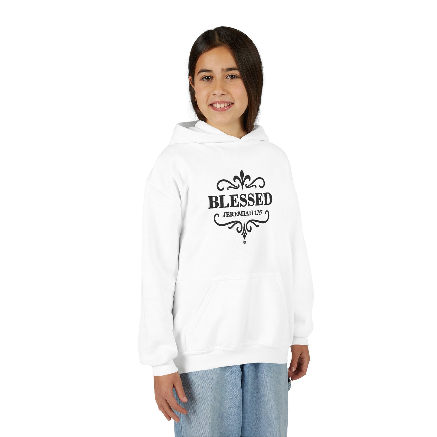 Blessed (Black Lettering) Youth Apparel Clothing Heavy Blend Hoodie Hooded Sweatshirt