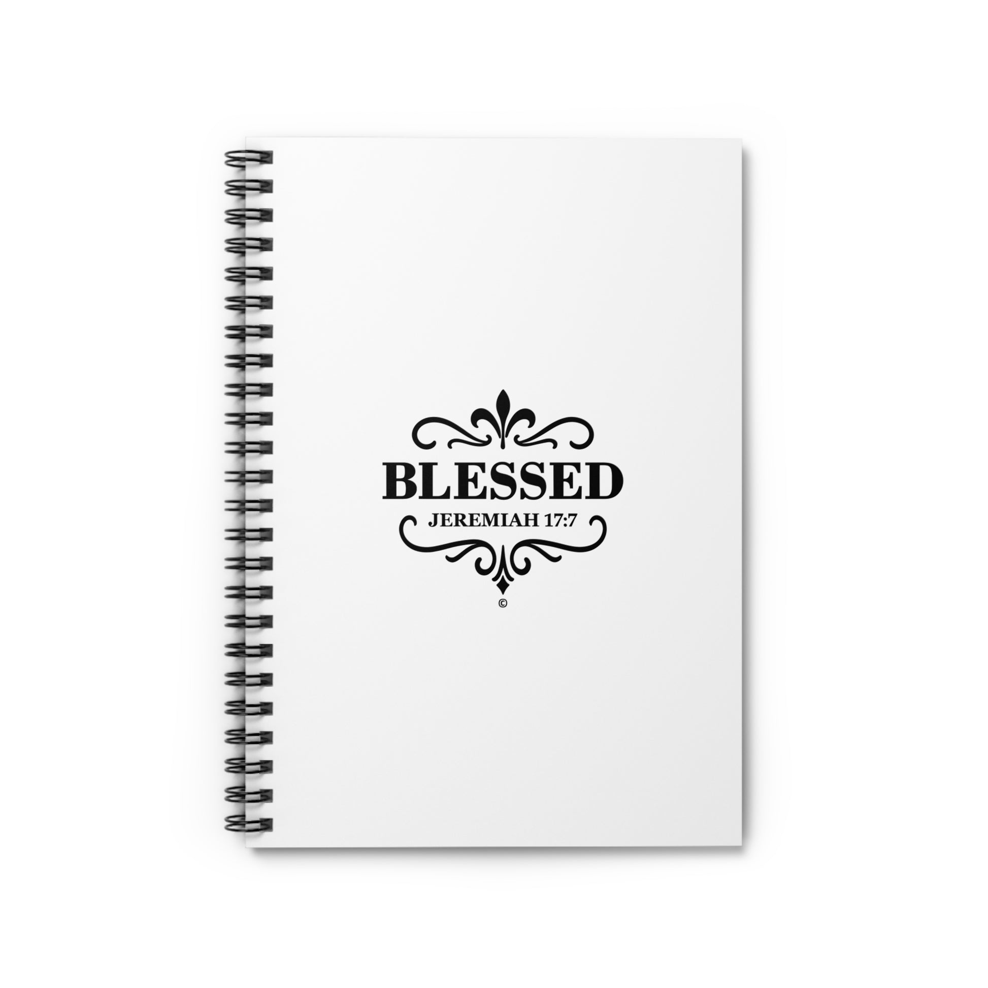 Blessed (Black Lettering) Inspirational Spiral Notebook, Christian Journal, Bible Study Supplies, Faith Gift, Daily Planner - Cross Apparel USA