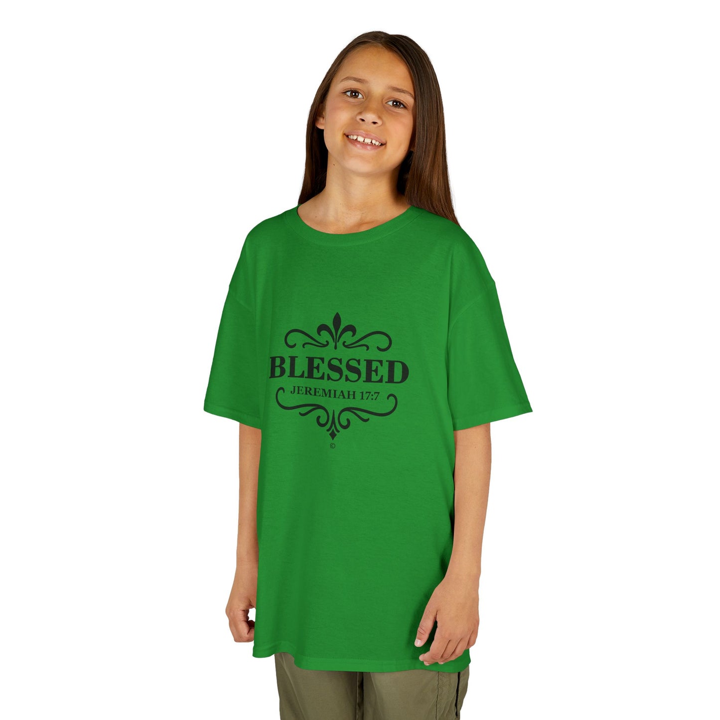 Blessed (Black Lettering) Kids Tee, Faith-based Inspirational Apparel, Gift for Believers, Youth Fashion, Bible Verse Shirt, Meaningful Gift