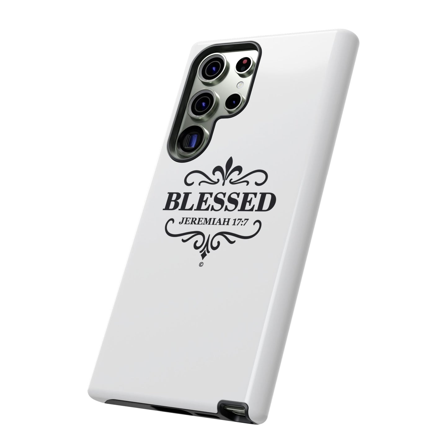 Blessed (Black Lettering), Rugged Phone Case, Inspirational Mobile Cover, Gift for Faith Lovers, Faith-Based Protector