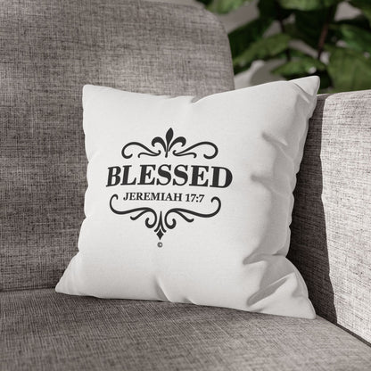 Blessed (Black Lettering) Square Pillow Cover | Inspirational Home Decor | Gifts for Faith (Pillow not included)