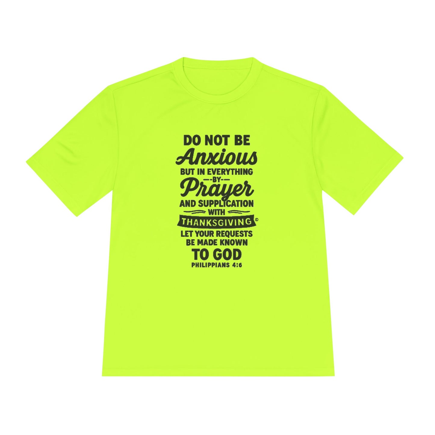 Not Anxious (Black Lettering with full design on the front side) Activewear Performance Moisture Wicking Tee, Faith-Based Workout Shirt, Inspirational Fitness Gear, Gift for Fitness Lovers, Bible Verse T-Shirt - Cross Apparel USA