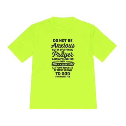 Not Anxious (Black Lettering with full design on the front side) Activewear Performance Moisture Wicking Tee, Faith-Based Workout Shirt, Inspirational Fitness Gear, Gift for Fitness Lovers, Bible Verse T-Shirt - Cross Apparel USA