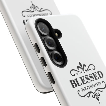 Blessed (Black Lettering), Rugged Phone Case, Inspirational Mobile Cover, Gift for Faith Lovers, Faith-Based Protector