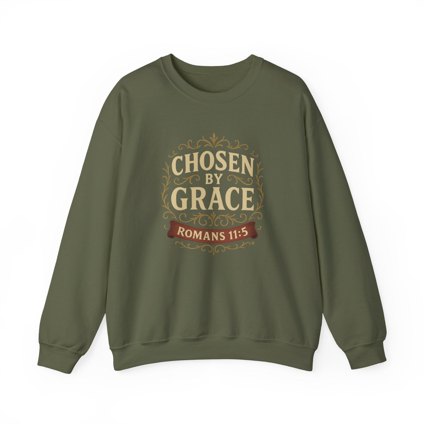 Chosen by Grace (Full Color) Unisex Crewneck Sweatshirt - Inspirational Gift, Christian Apparel, Faith-Based Fashion, Cozy Casual Wear, Bible Verse Sweatshirt
