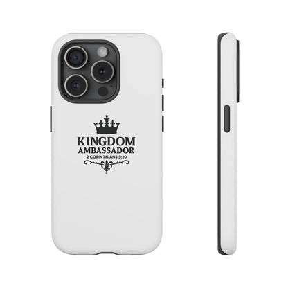 Kingdom Ambassador (Black Lettering) Rugged Phone Case, Inspirational Mobile Cover, Gift for Faith Lovers, Faith-Based Protector - Cross Apparel USA