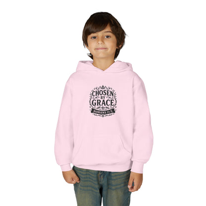 Chosen by Grace (Black Lettering) Youth Heavy Blend Hooded Sweatshirt