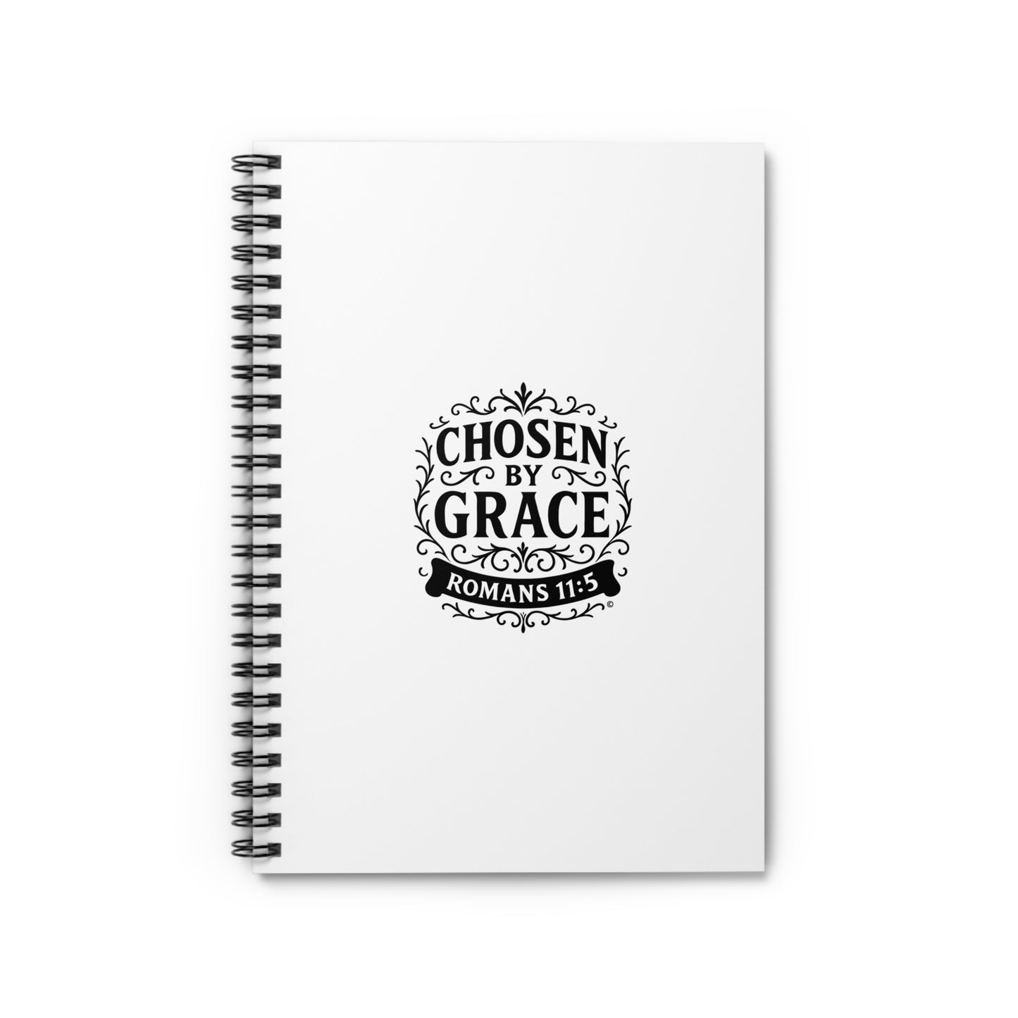 Chosen by Grace (Black Lettering) Inspirational Spiral Notebook, Christian Journal, Bible Study Supplies, Faith Gift, Daily Planner - Cross Apparel USA
