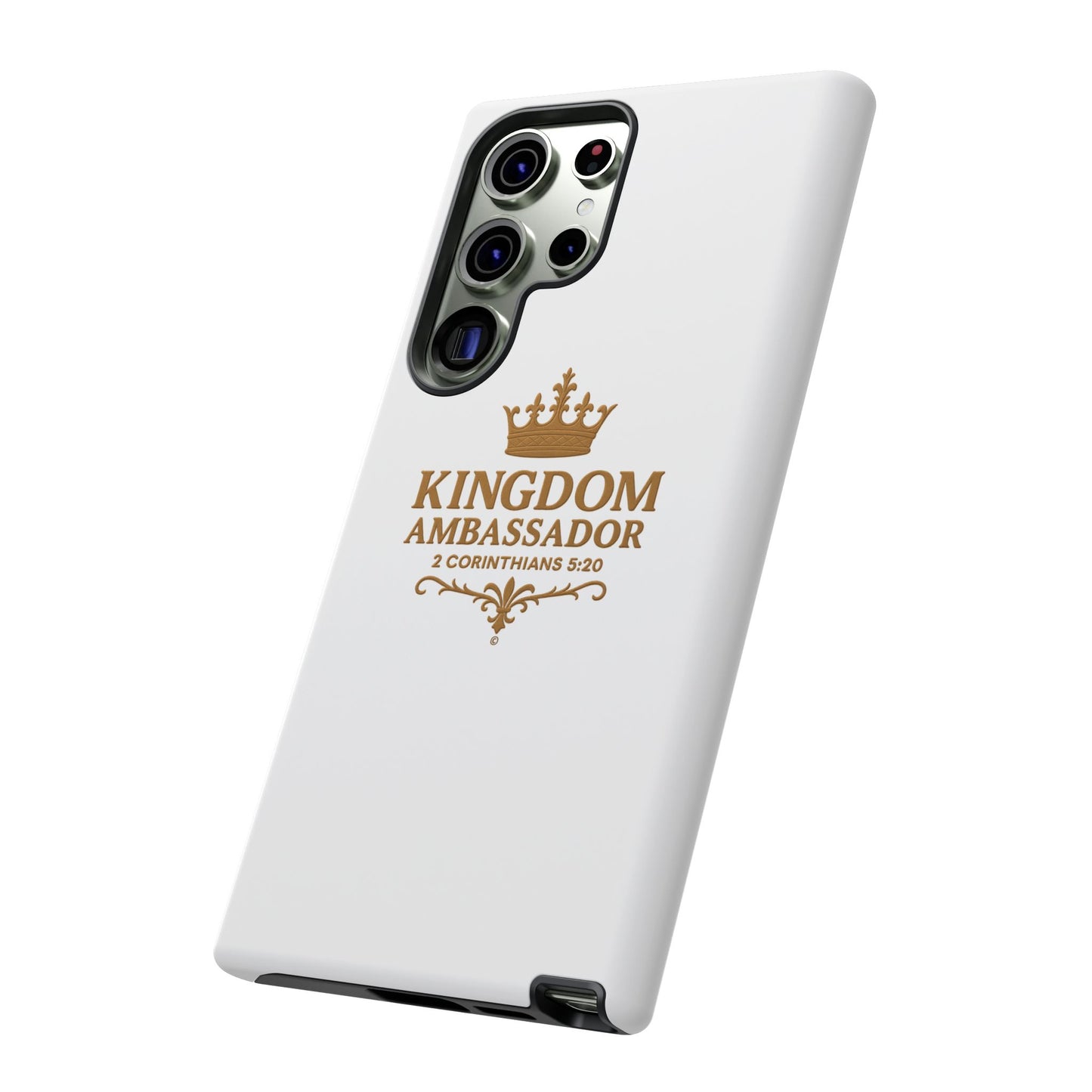 Kingdom Ambassador (Gold Lettering) Rugged Phone Case, Inspirational Mobile Cover, Gift for Faith Lovers, Faith-Based Protector