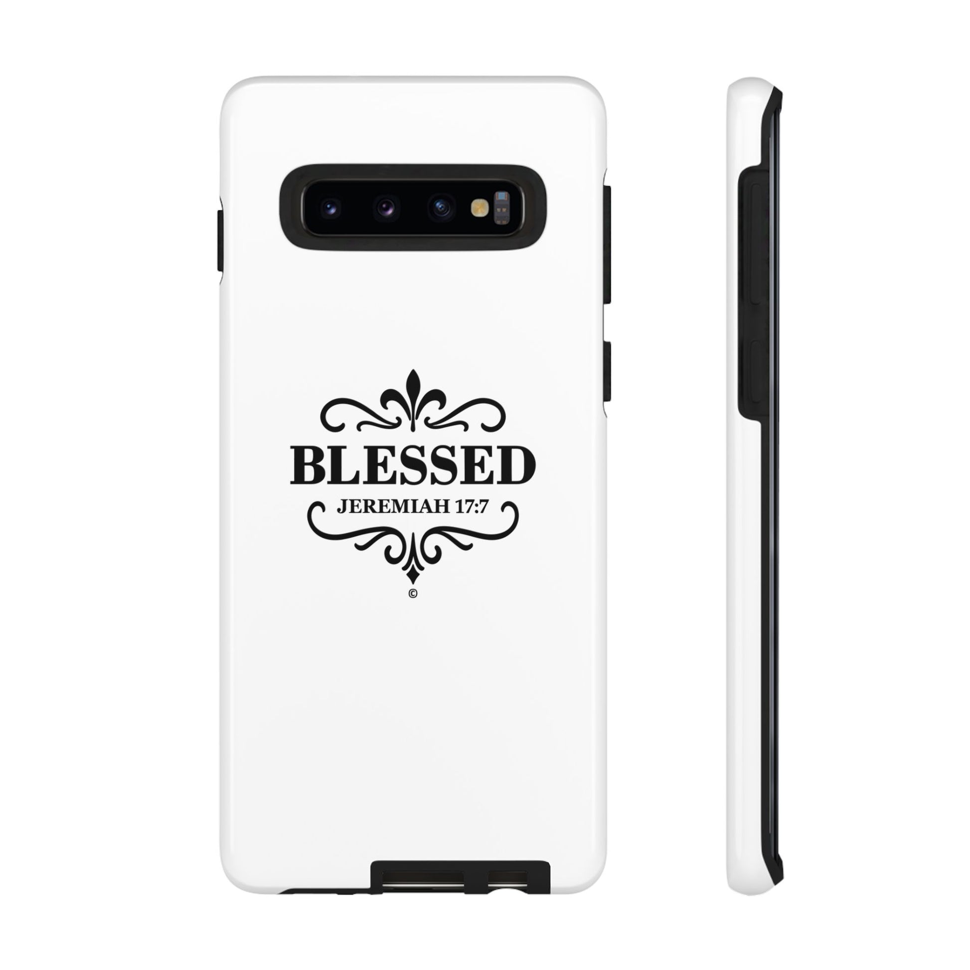 Blessed (Black Lettering), Rugged Phone Case, Inspirational Mobile Cover, Gift for Faith Lovers, Faith-Based Protector - Cross Apparel USA