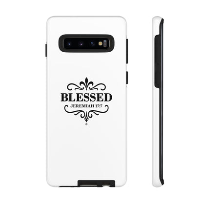 Blessed (Black Lettering), Rugged Phone Case, Inspirational Mobile Cover, Gift for Faith Lovers, Faith-Based Protector - Cross Apparel USA