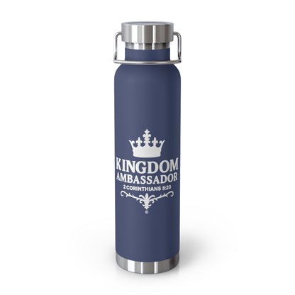 Kingdom Ambassador (White Lettering) Insulated Water Bottle, 22oz - Motivational Gift for Believers, Holiday, Travel, Fitness, Eco-Friendly