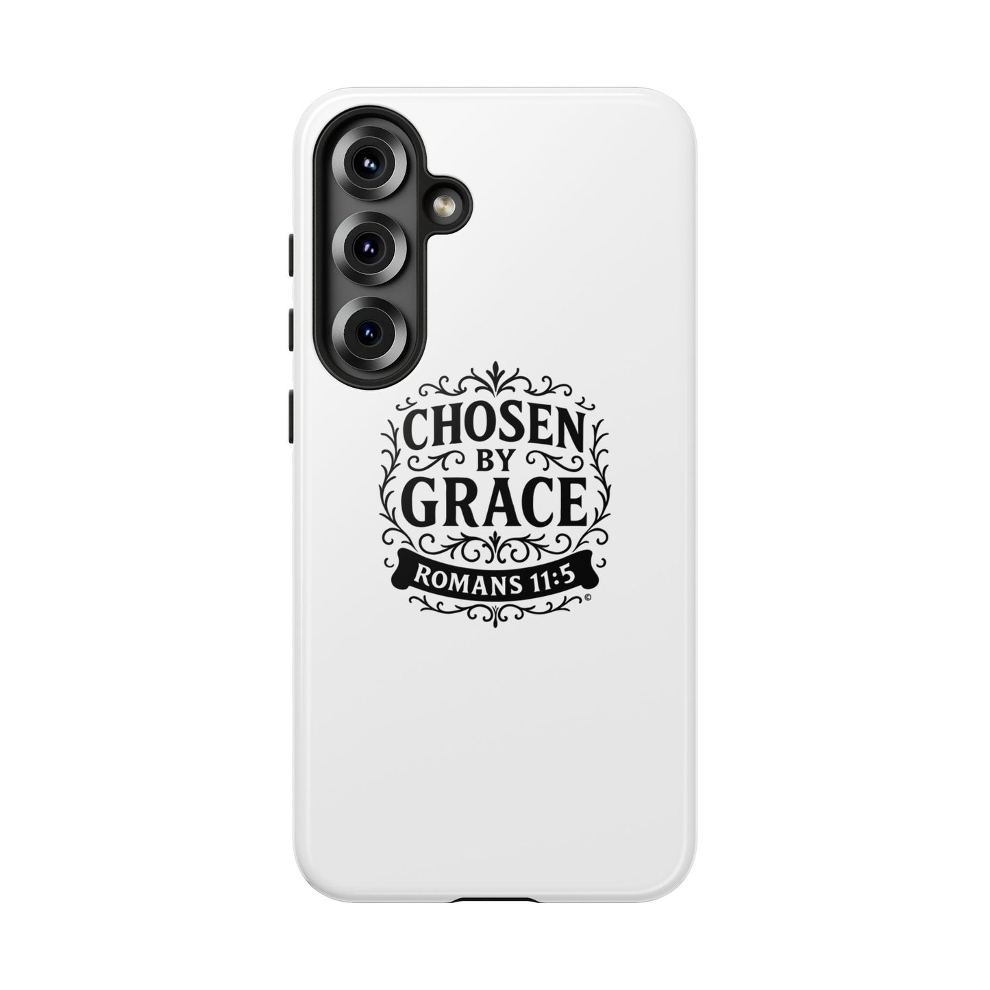 Chosen by Grace (Black Lettering), Rugged Phone Case, Inspirational Mobile Cover, Gift for Faith Lovers, Faith-Based Protector