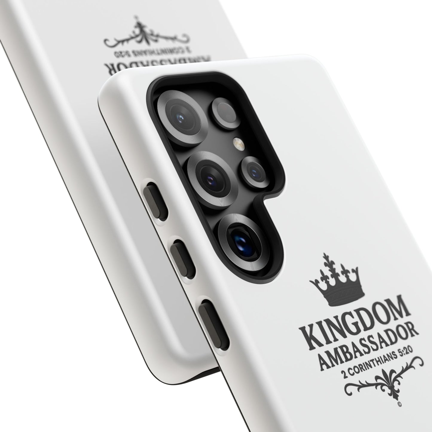 Kingdom Ambassador (Black Lettering) Rugged Phone Case, Inspirational Mobile Cover, Gift for Faith Lovers, Faith-Based Protector - Cross Apparel USA