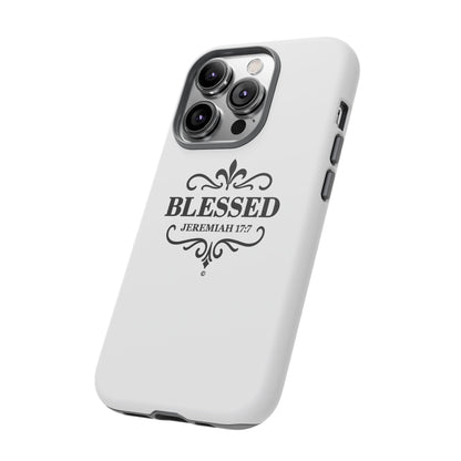 Blessed (Black Lettering), Rugged Phone Case, Inspirational Mobile Cover, Gift for Faith Lovers, Faith-Based Protector - Cross Apparel USA