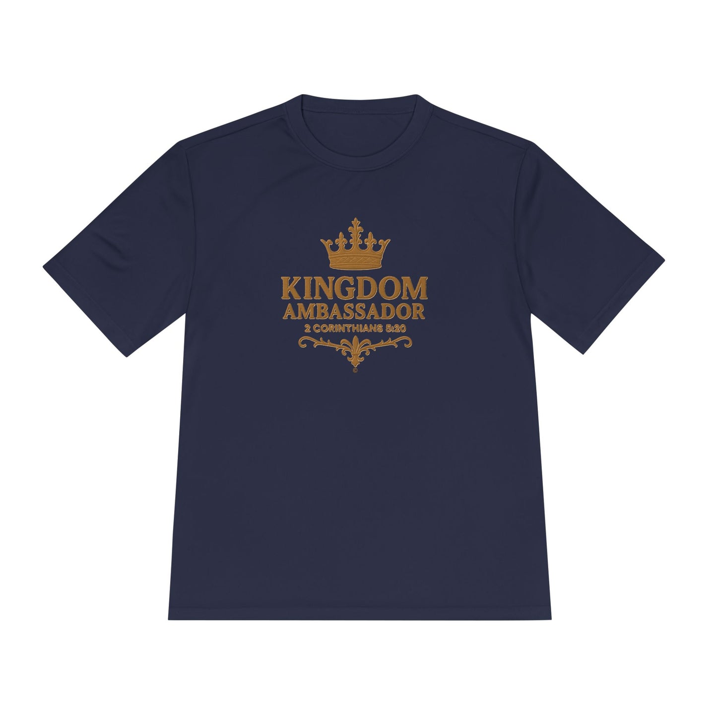 Kingdom Ambassador (Gold Lettering) Unisex Activewear Performance Moisture Wicking Tee, Faith-Based Workout Shirt, Inspirational Fitness Gear, Gift for Fitness Lovers, Bible Verse T-Shirt