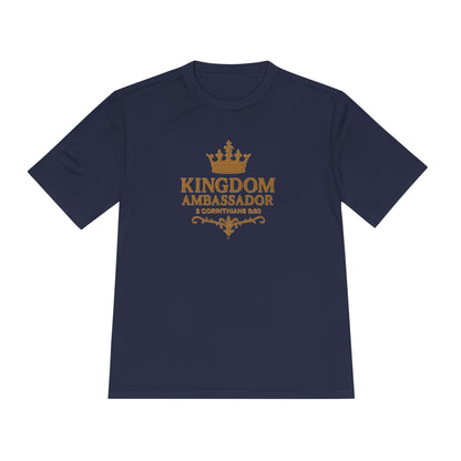 Kingdom Ambassador (Gold Lettering) Unisex Activewear Performance Moisture Wicking Tee, Faith-Based Workout Shirt, Inspirational Fitness Gear, Gift for Fitness Lovers, Bible Verse T-Shirt