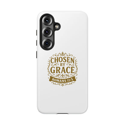 Chosen by Grace (Gold Lettering), Rugged Phone Case, Inspirational Mobile Cover, Gift for Faith Lovers, Faith-Based Protector - Cross Apparel USA