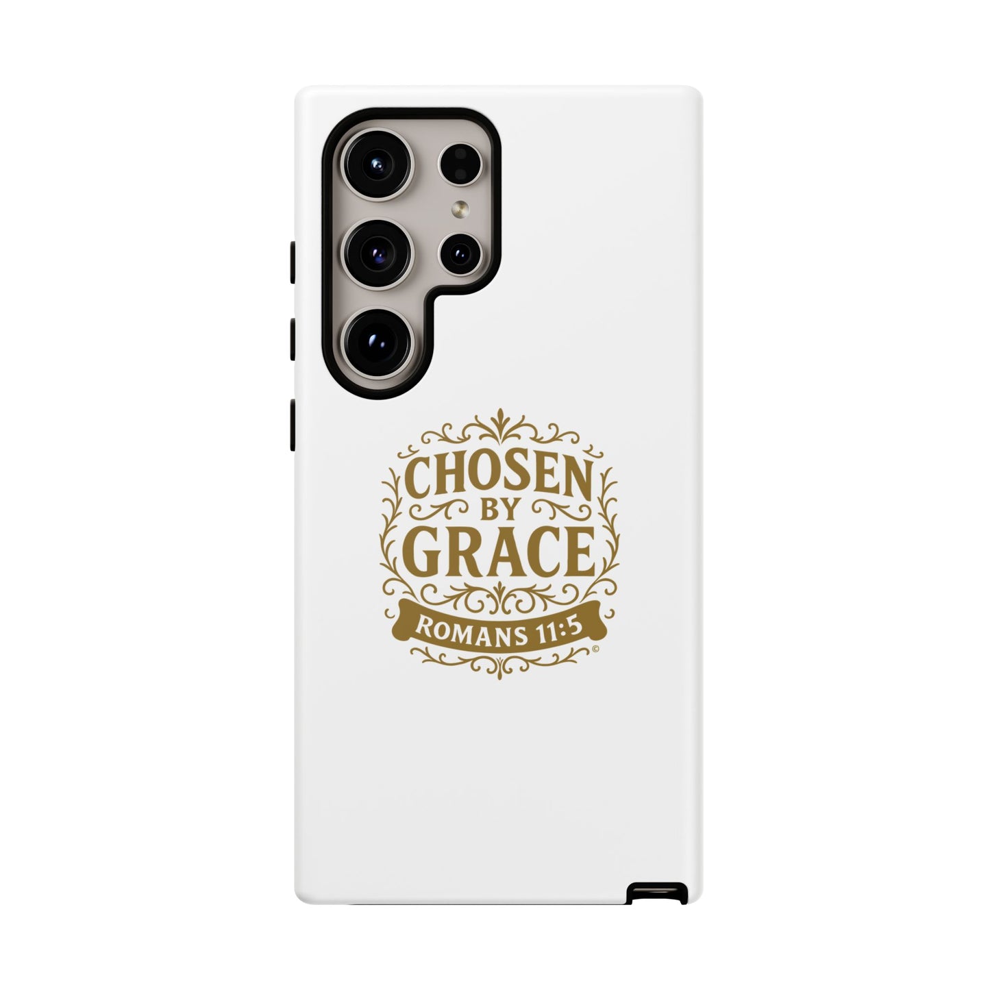 Chosen by Grace (Gold Lettering), Rugged Phone Case, Inspirational Mobile Cover, Gift for Faith Lovers, Faith-Based Protector
