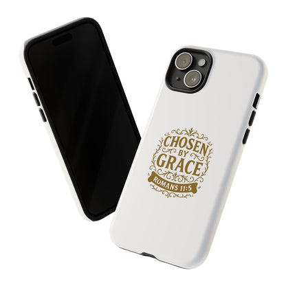 Chosen by Grace (Gold Lettering), Rugged Phone Case, Inspirational Mobile Cover, Gift for Faith Lovers, Faith-Based Protector