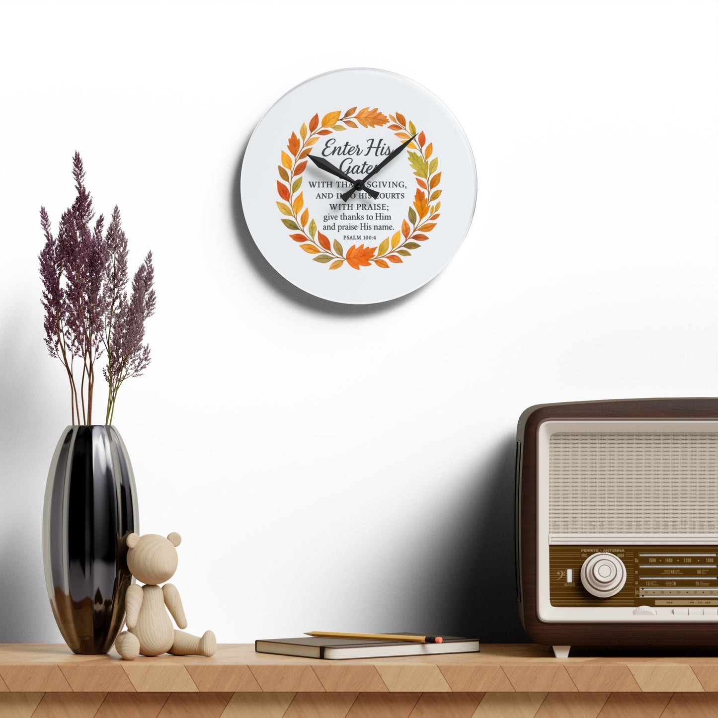 Enter His Gates with Thanksgiving Inspirational Acrylic Wall Clock, Faith-based Gift, Home Accessory