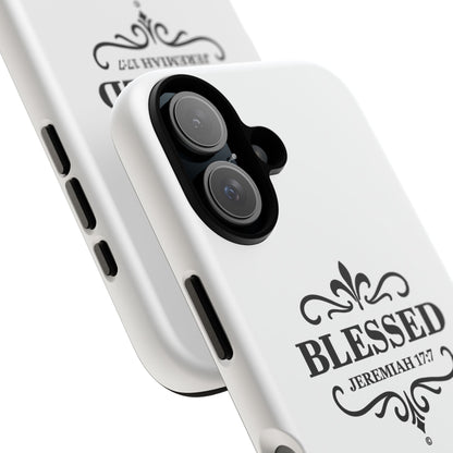 Blessed (Black Lettering), Rugged Phone Case, Inspirational Mobile Cover, Gift for Faith Lovers, Faith-Based Protector