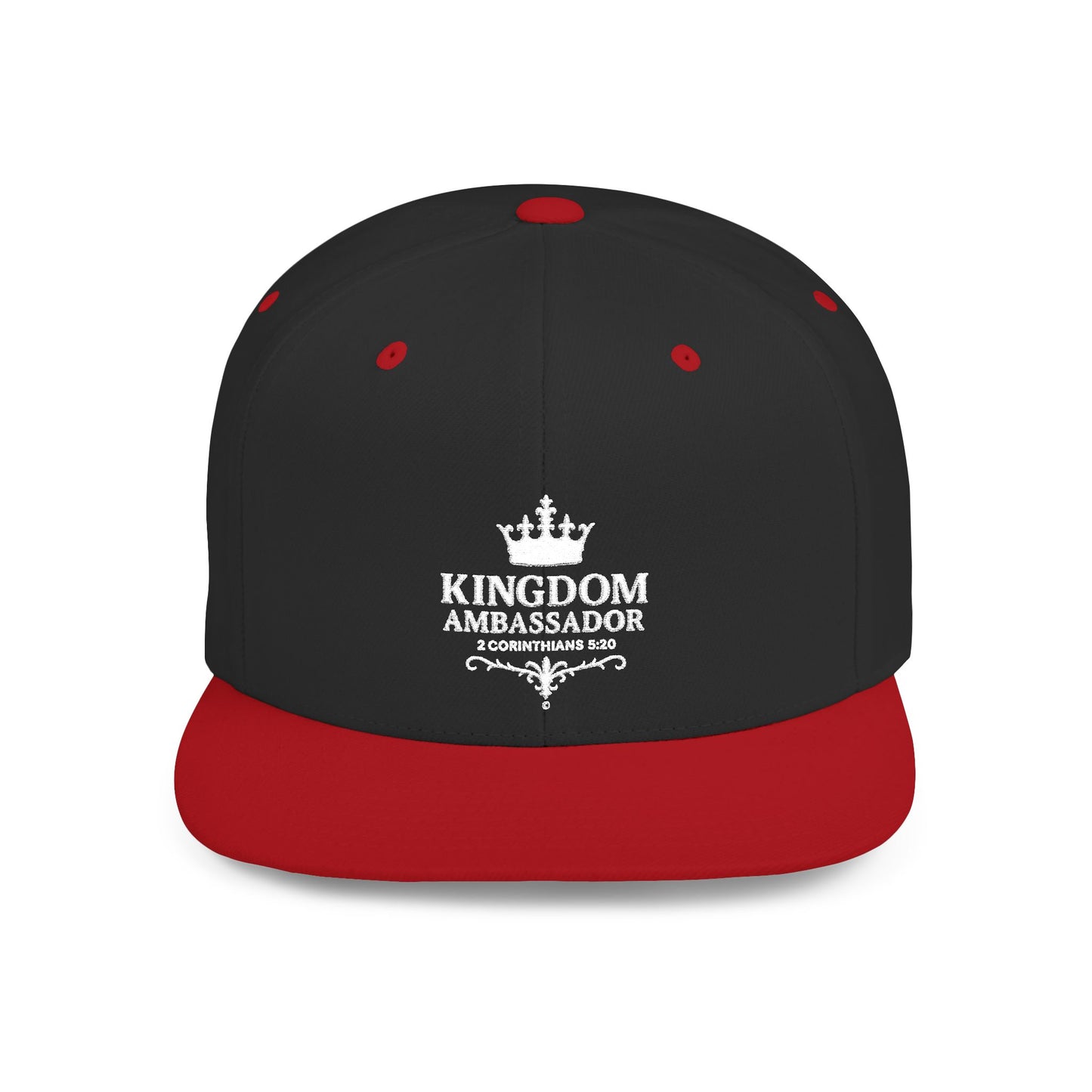 Kingdom Ambassador (White Lettering) Embroidered Flat Bill Snapback Hat, Adjustable Baseball Cap, Inspirational Streetwear, Gift for Believers, Faith-based Accessories