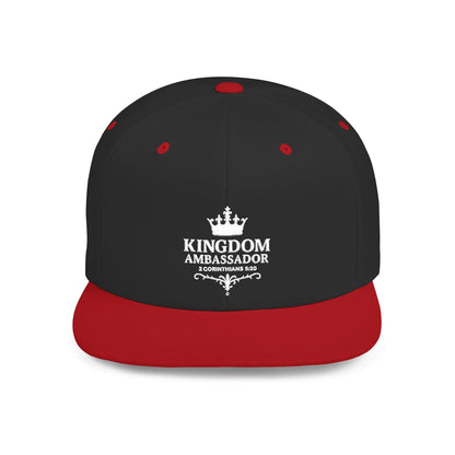 Kingdom Ambassador (White Lettering) Embroidered Flat Bill Snapback Hat, Adjustable Baseball Cap, Inspirational Streetwear, Gift for Believers, Faith-based Accessories