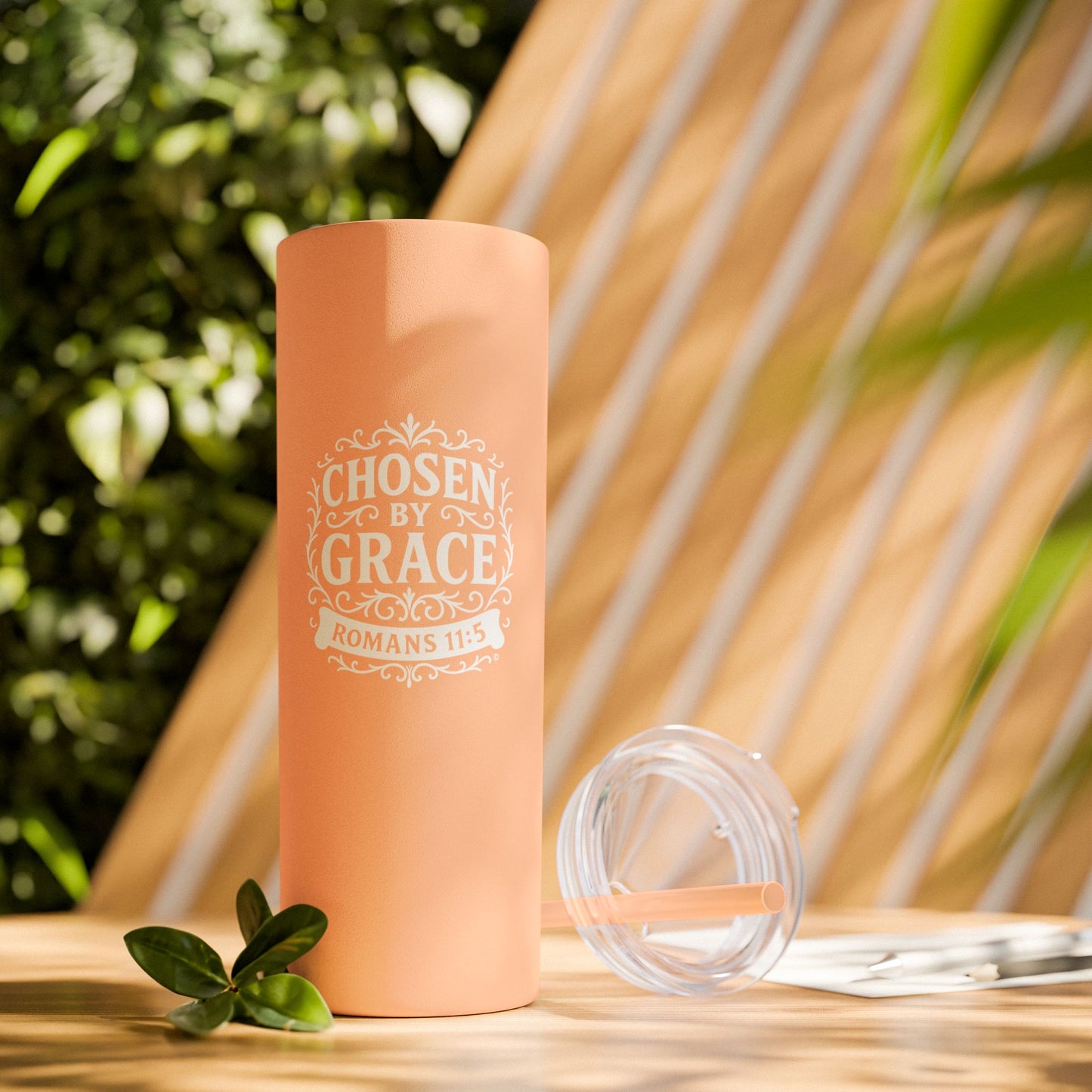 Chosen by Grace (White Lettering) 20oz Skinny Tumbler, Inspirational Travel Mug, Unique Gift for Faith Lovers, Bible Verse Drinkware, Motivational Water Bottle