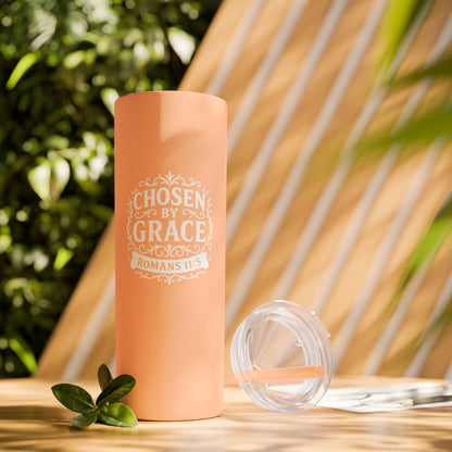Chosen by Grace (White Lettering) 20oz Skinny Tumbler, Inspirational Travel Mug, Unique Gift for Faith Lovers, Bible Verse Drinkware, Motivational Water Bottle
