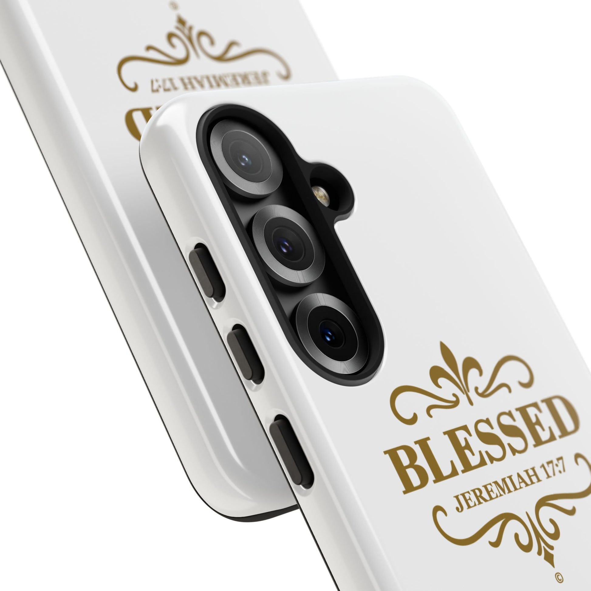 Blessed (Gold Lettering), Rugged Phone Case, Inspirational Mobile Cover, Gift for Faith Lovers, Faith-Based Protector - Cross Apparel USA