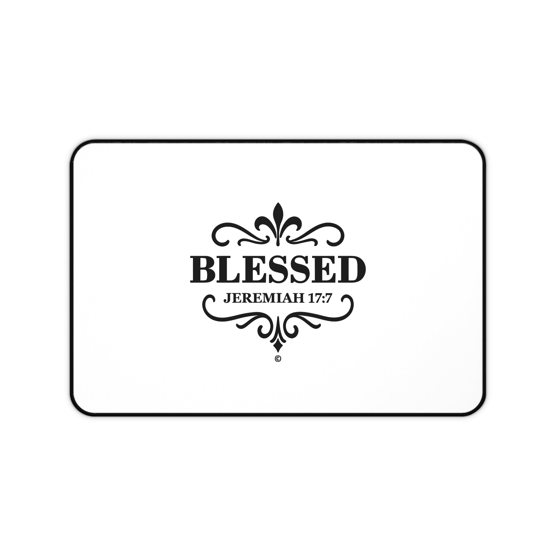 Blessed (Black Lettering) Desk Mat - Inspirational Office Decor, Christian Gift, Desk Accessory, Motivational Workspace - Cross Apparel USA