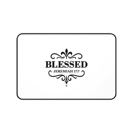 Blessed (Black Lettering) Desk Mat - Inspirational Office Decor, Christian Gift, Desk Accessory, Motivational Workspace - Cross Apparel USA