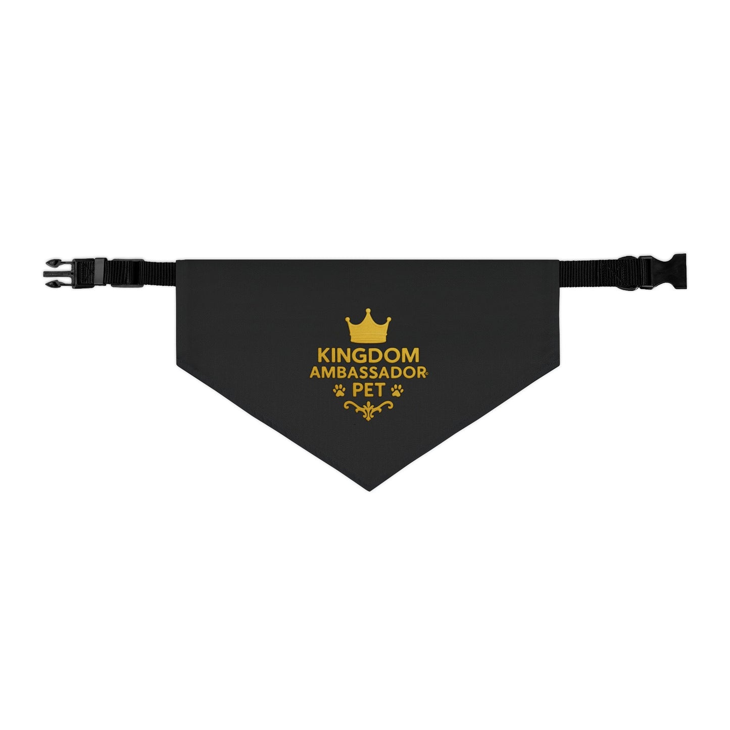 Kingdom Ambassador Pet (Gold Lettering on Black) Convenient, Clip-on Bandana Collar