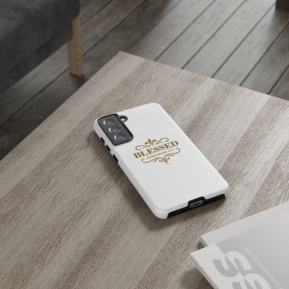 Blessed (Gold Lettering), Rugged Phone Case, Inspirational Mobile Cover, Gift for Faith Lovers, Faith-Based Protector