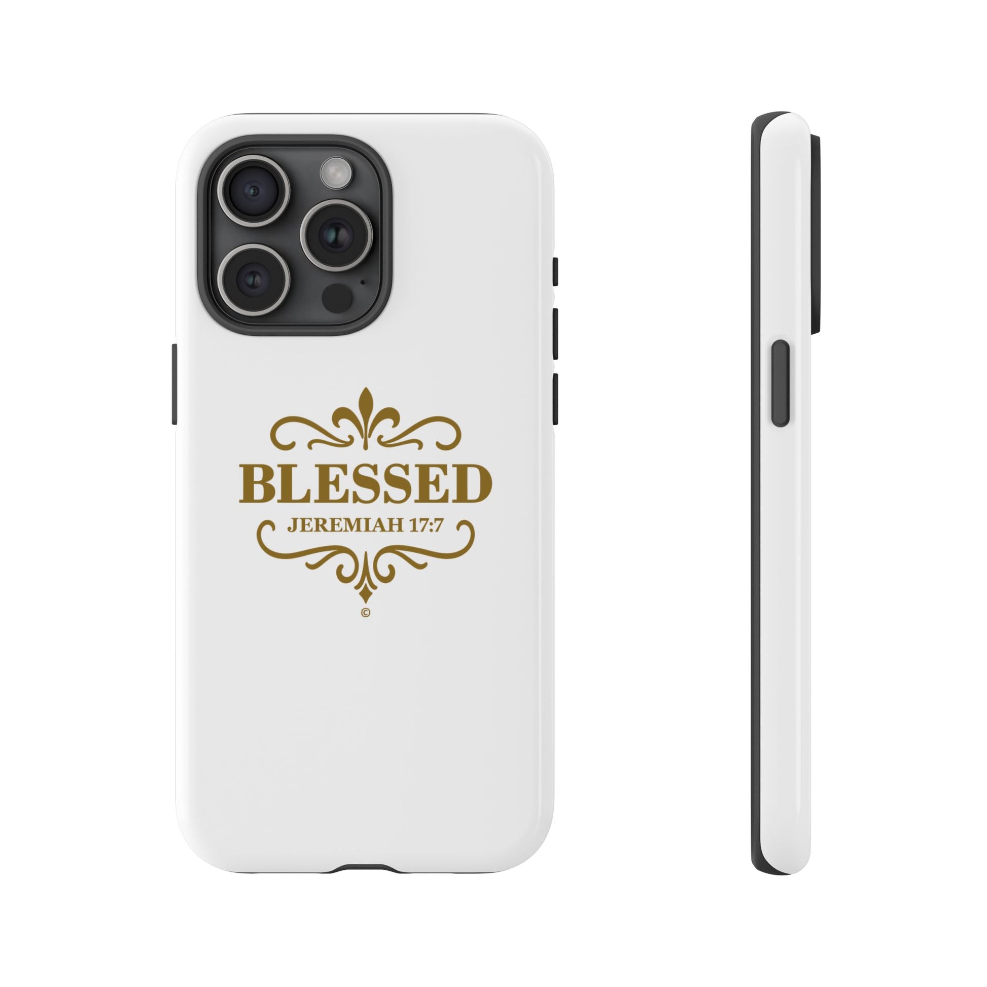 Blessed (Gold Lettering), Rugged Phone Case, Inspirational Mobile Cover, Gift for Faith Lovers, Faith-Based Protector - Cross Apparel USA