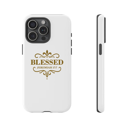 Blessed (Gold Lettering), Rugged Phone Case, Inspirational Mobile Cover, Gift for Faith Lovers, Faith-Based Protector - Cross Apparel USA