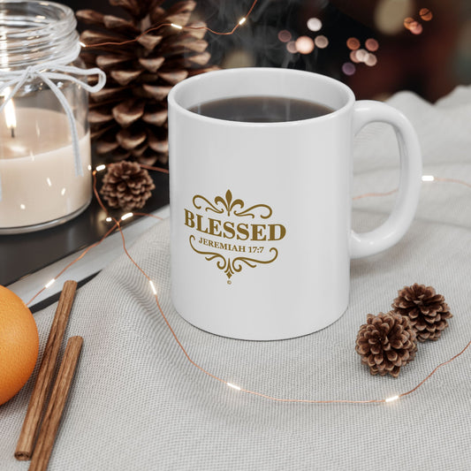 Blessed (Gold Lettering) Ceramic Mug, Inspirational Gift, Coffee Cup for Faith, Gift of Believers, Devotional Drinkware (11oz, 15oz)