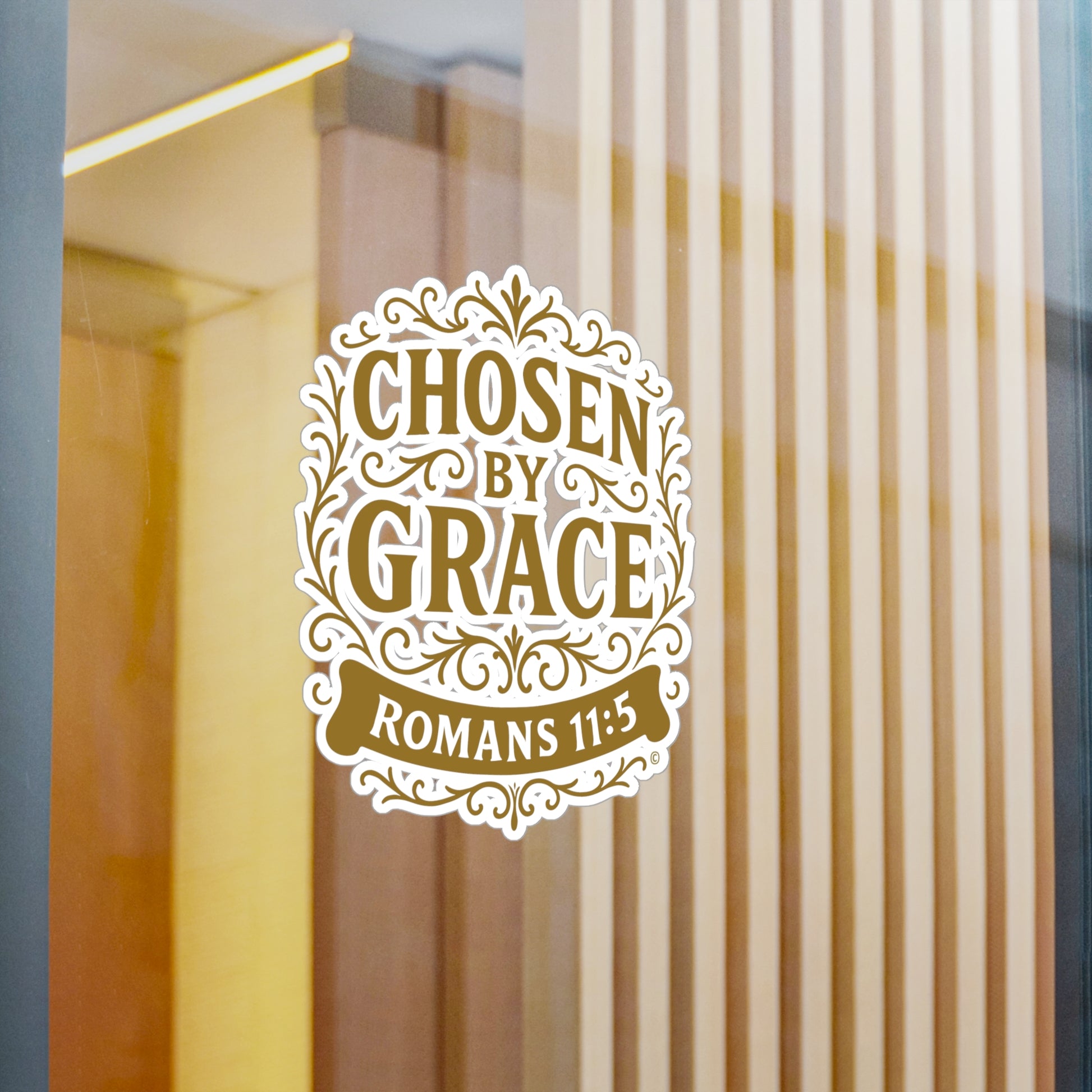 Chosen by Grace (Gold Lettering) Kiss-Cut Vinyl Decals, Inspirational Wall Art, Faith-Based Gifts, Perfect for Students - Cross Apparel USA