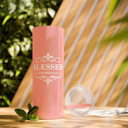 Blessed (White Lettering) 20oz Skinny Tumbler, Inspirational Travel Mug, Unique Gift for Faith Lovers, Bible Verse Drinkware, Motivational Water Bottle